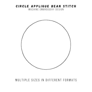 May include: A black and white image of a circle applique bean stitch machine embroidery design. The design is outlined in a dashed line.