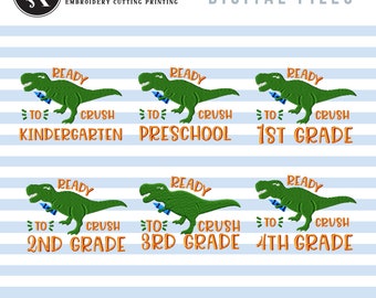 Stickmuster „Dinosaurier zum Schulanfang“: Kindergarten bis 4. Klasse, 5–30 cm