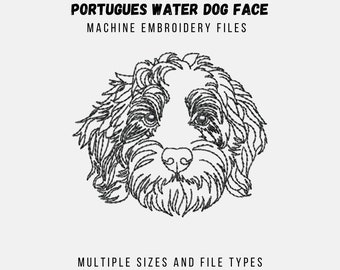 Portugisischer Wasserhund Gesicht, Maschinenstickerei, Rückstich, Lauflänge: 8 - 20 cm