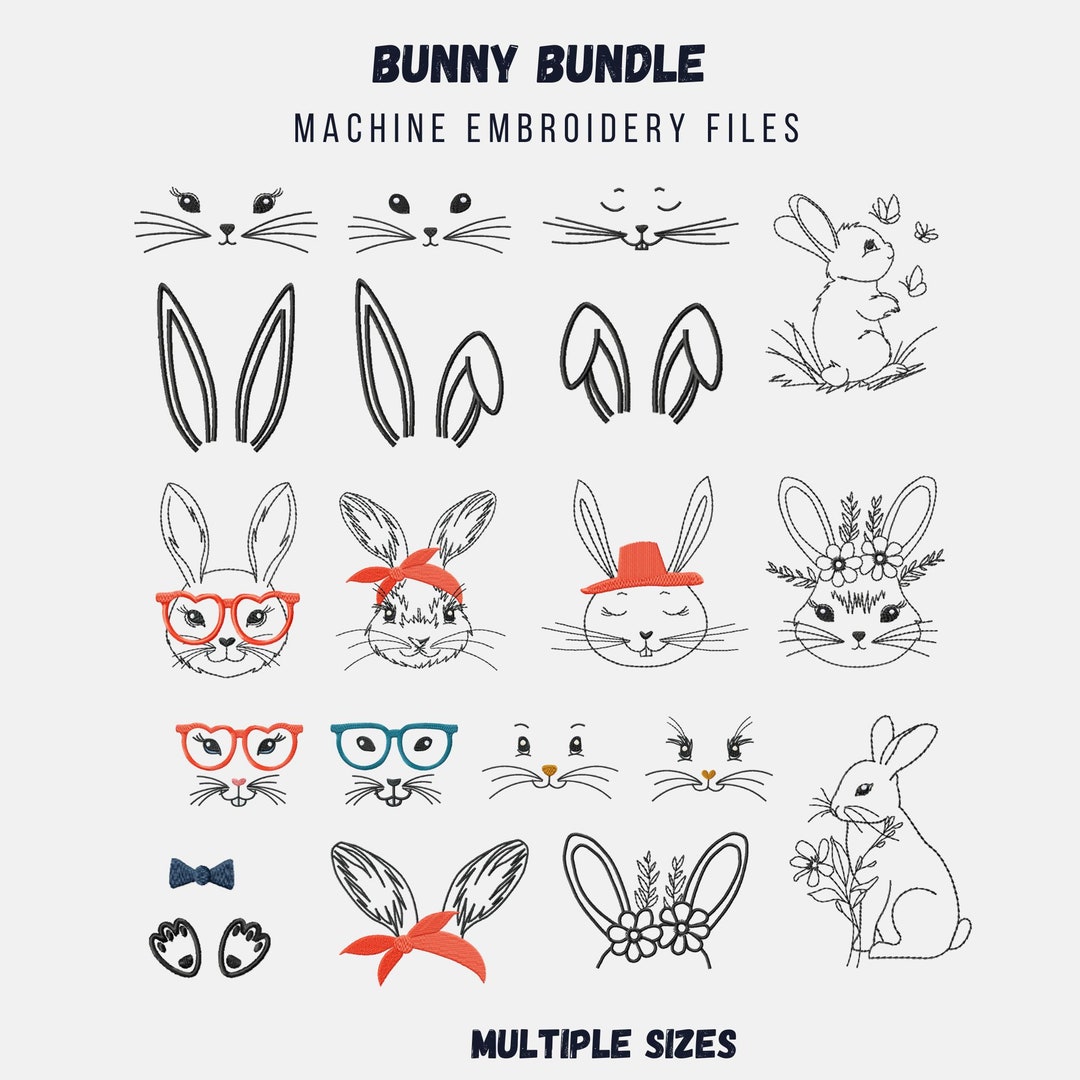 Bunny Outline Machine Embroidery Design Bundle: Easter Rabbit Faces ...