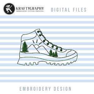 Hiking Boot Machine Embroidery Design Outline: 2in - 8in