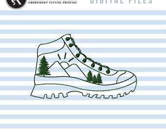 Hiking Boot Machine Embroidery Design Outline: 2in - 8in