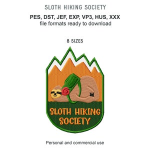 Sloth Hiking Embroidery Design: Funny Hiker Patch (Machine Files)