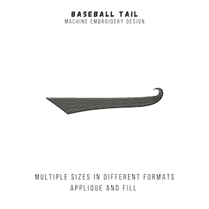 May include: Machine embroidery design of a baseball tail, a curved shape that resembles the end of a baseball bat. The design is in black and white and is suitable for applique and fill embroidery.