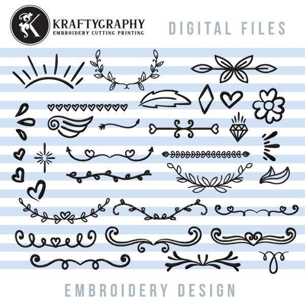 Decorative Elements Machine Embroidery Designs, Border Embroidery Patterns, Divider Pes Files, Doodle Shapes Jef Files, multiple sizes