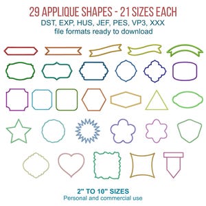 Applique Shapes Machine Embroidery Design Bundle: Multiple Sizes, 2'' - 12''