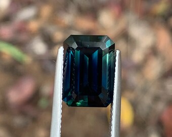 7.3ct Green Blue Sapphire, Emerald Shape, Unheated, Australia Natural Gemstone
