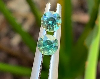 0.71tcw Green Sapphire Pair, 4.2mm Rounds Sapphire Unheated, Australia, Loose Gemstone