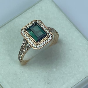 1.1ct Teal Green Sapphire Ring with Diamond Halo, Australian Sapphire, Gold