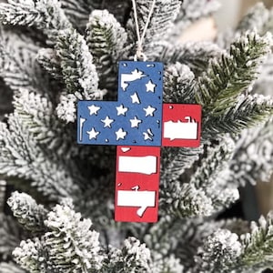 Laser File | Flag Cross Christmas Ornament | 4&quot;