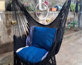 Black swing ideal for gift, easy installation, wood and natural cotton, house, children, adults