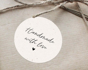 15x Aufkleber "Handmade with love" | Sticker mit Herz | handmade Etiketten | Aufkleber selbstgemacht