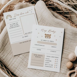 Tarjetas de propinas Baby Shower | Tarjetas para rellenar bebé | juego de adivinanzas | Tarjetas de deseos | Tarjetas de baby shower | Juego Fiesta Sorpresa Bebé | DIN A6 | estilo bohemio