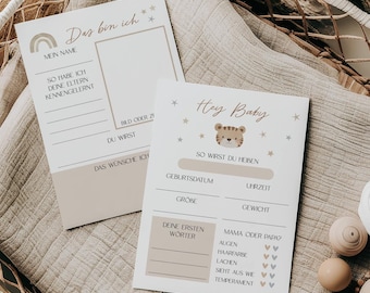 Baby party tip cards | Fill-in cards for babies | Guessing game | Wish cards | Baby shower cards | Baby surprise party game | DIN A6 | Boho style