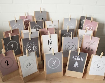 24 Adventskalenderkarten | Adventskalender Postkarten | Adventskalender Karten mit Zahlen | DIY Adventskalender