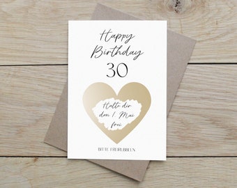 Carte à gratter du 30e anniversaire | Carte-cadeau du 30e anniversaire | Carte surprise pour les 30 ans à gratter | DIN A6