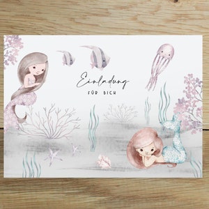 5x / 10x Cartes d'Invitation Sirène | Invitations pour enfants avec sirènes | Anniversaire d'enfants | Invitations de sirène | A6