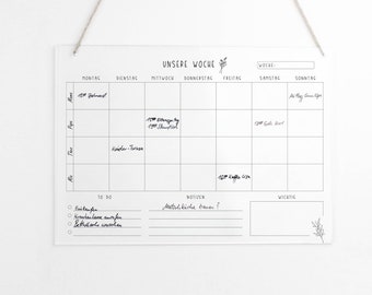 Familienplaner A3 Acryl | Acrylplaner | Wochenplaner für die Familie | Wandkalender | Unsere Woche Kalender | abwischbar | DIN A3
