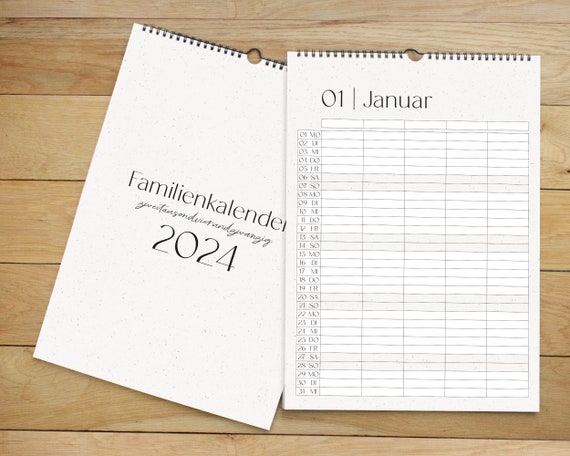 Calendrier familial 2024 DIN A4 A3 Planificateur familial 2024 5 colonnes  famille de calendriers muraux simples Calendrier annuel beige -  France