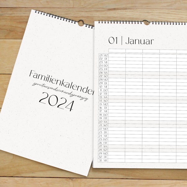 Familienkalender 2024 - DIN A4 A3 | Familienplaner 2024 - 5 Spalten | schlichter Wandkalender Familie | Jahreskalender beige