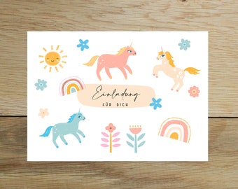 5x / 10x invitation cards unicorn | Invitation for children | Children's birthday invitation with unicorn | Unicorn children's birthday | DIN A6