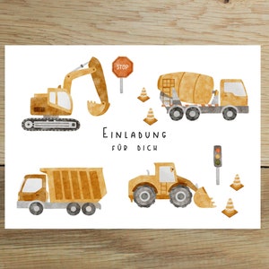 5x / 10x invitation cards for children's birthday excavators | Invitation for children - construction site | Children's birthday invitation with vehicles | DIN A6