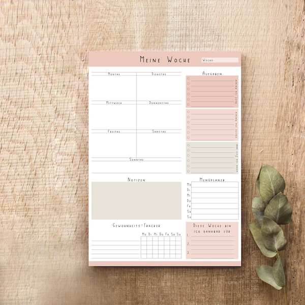 Weekly planner DIN A4 | Home Office Planner | Notepad to work | Menu Planner | Habit Tracker | To-Do List | weekly planner