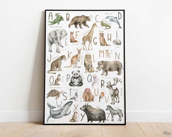 Alfabet dierenposter A3 | Dierenalfabet | Affiche Dieren | ABC-poster | Affiche kinderkamer