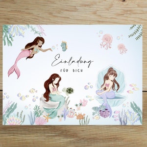 5x / 10x sirènes cartes d'invitation fête d'anniversaire pour enfants | Invitation pour les enfants | Fête d'anniversaire pour enfants - invitation avec des sirènes | A6