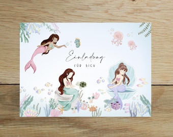 5x / 10x Biglietti d'invito per la festa di compleanno della sirena | Invito per bambini | Festa di compleanno per bambini - Invito alla sirena | DIN A6
