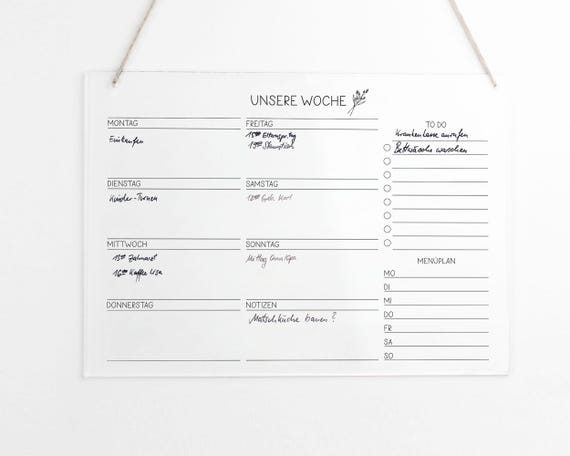 Acrylglas Wochenplaner A4 | Wiederverwendbarer Wochenplaner Wand | Wandkalender abwaschbar | Wochenplaner Querformat Acryl  | To Do Liste