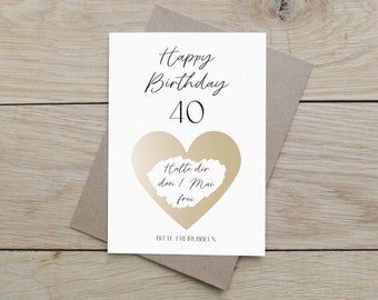 Carte à gratter du 40e anniversaire | Carte cadeau 40e anniversaire | Carte surprise pour les 40 ans à gratter | DIN A6