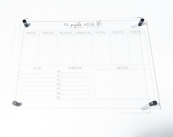 Weekly planner A2 acrylic + wall mount | Wipeable wall planner for the week | Wall calendar | To do list | Menu planner | Acrylic glass