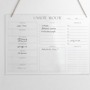 Wochenplaner A3 Acryl | Wandplaner für die Woche abwischbar | Wandkalender | To Do Liste | Menüplaner | Wochenübersicht | Acrylglas
