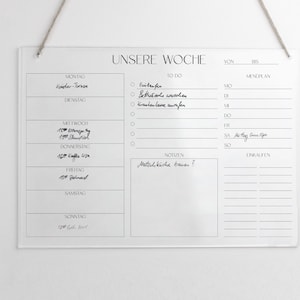 Weekly planner A3 acrylic | Wipe clean wall planner for the week | Wall Calendar | To Do List | Menu Planner | Week overview | acrylic glass