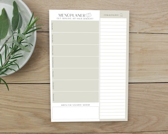 Menu planner DIN A5 - 50 sheets | Meal planner | Weekly meal planner | Notepad | Shopping list | Meal plan