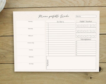Weekly planner DIN A4 home office planner | Notepad for working | Menu planner | Habit tracker | To-Do List | weekly planner
