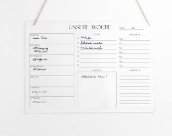 Weekly planner A4 acrylic | Wall planner for the week can be wiped clean | Wall calendar | To Do List | Menu planner | Weekly overview | Acrylic glass