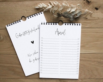 simple birthday calendar DIN A5, perpetual calendar, perpetual calendar, undated calendar