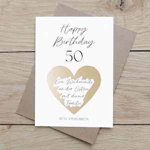 Gratta e vinci per il cinquantesimo compleanno | Buono regalo 50° compleanno | Biglietto a sorpresa per i 50 anni da grattare | DIN A6