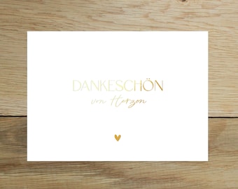 Postkarte Dankeschön von  Herzen | Danke Grußkarte in Gold | Dankeschön Karte mit Goldeffekt | DIN A6