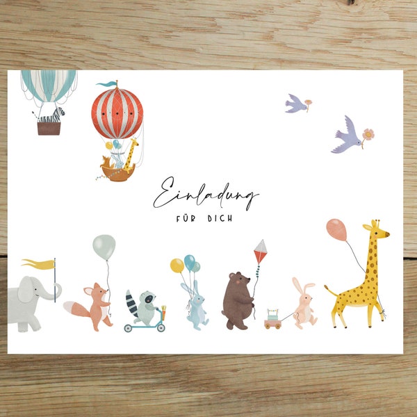 5x / 10x cartes d'invitation fête d'anniversaire pour enfants | Invitation pour les enfants | Fête d'anniversaire pour enfants - invitation avec des animaux | A6