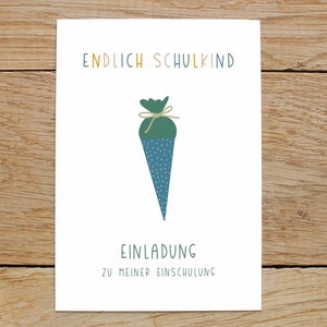 5x / 10x Einladungskarten zum Schulanfang | 10er Set Einladungskarten Endlich Schulkind | Einladung Einschulung