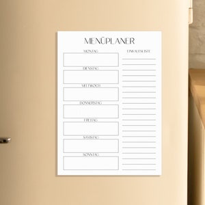 Menüplaner magnetisch | Essenplaner abwischbar | Wochenplaner wiederverwendbar | DIN A5 | Hochformat | schwarz/weiß