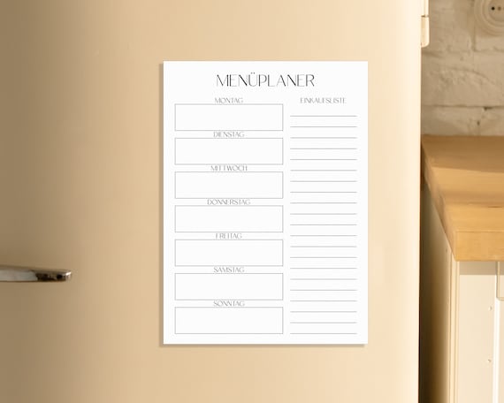Menüplaner magnetisch | Essenplaner abwischbar | Wochenplaner wiederverwendbar | DIN A5 | Hochformat | schwarz/weiß