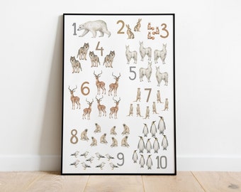 Numbers animal poster A3 | Number poster animals | Poster Animals | Poster Numbers | Poster Nursery | Posters 1 to 10