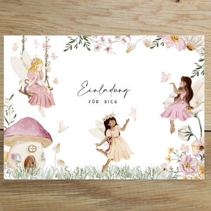 5x / 10x tarjetas de invitación de hadas para cumpleaños infantiles | Invitación para niños | Invitación de cumpleaños infantil con hadas | Invitación de hadas | DIN A6