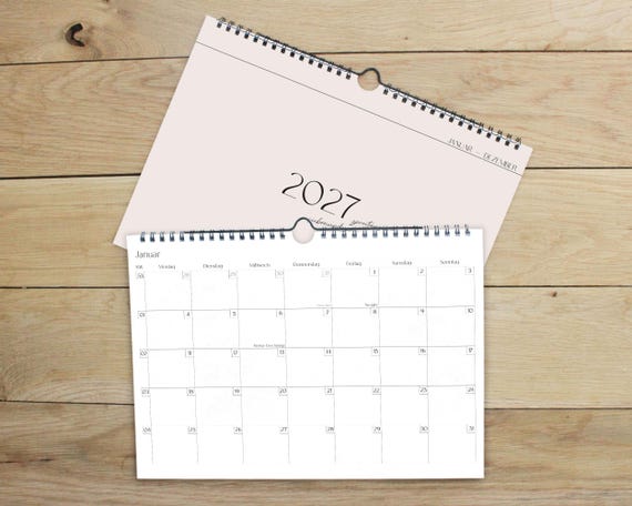 Monatskalender 2027 | Wandkalender 2027 | Minimalistischeer Kalender mit Wire-O Bindung | DIN A4 Querformat