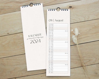 Wall calendar 2024 beige | Calendar 24 | Planner 24 | Strip calendar 2024 | Simple calendar with Wire-O binding