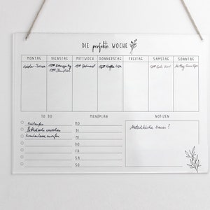 Weekly planner A4 acrylic | Wall planner for the week can be wiped clean | Wall calendar | To Do List | Menu planner | Acrylic glass